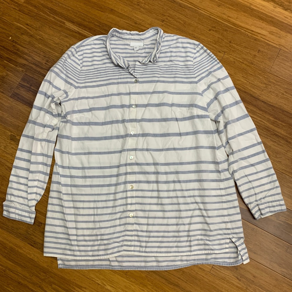 J.Jill Striped Button Down Shirt Long Sleeve Cotton‎ Casual Top Women's Large